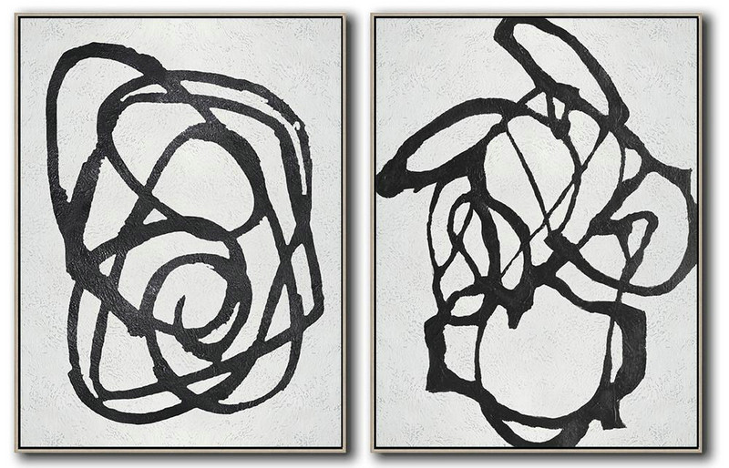 Extra Large Abstract Painting On Canvas,Set Of 2 Minimal Painting On Canvas - Modern Canvas Art